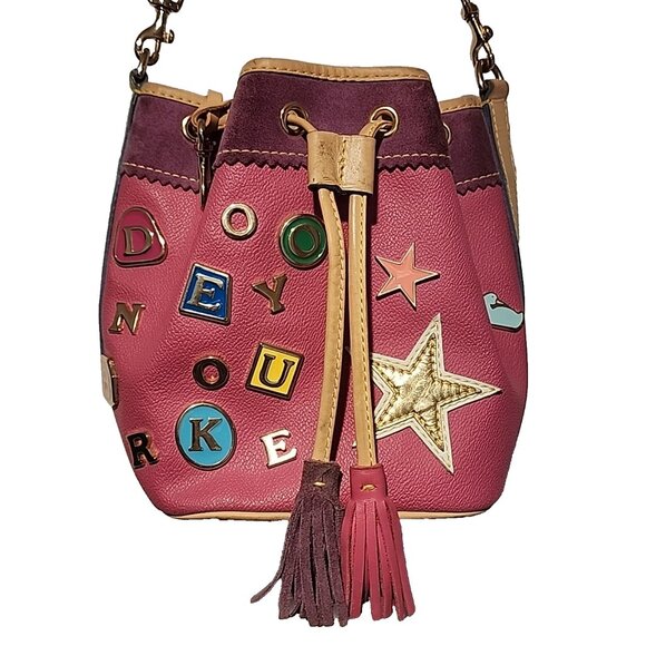 DOONEY & BOURKE Rare PINK Edition Lindsay Lohan Charm Leather Bucket Bag purse 6 - Picture 1 of 16